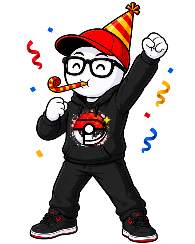 PokéDaé mascot celebrating